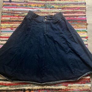 Denim elastic waist midi skirt